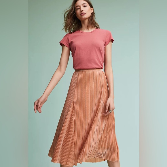 Anthropologie Dresses & Skirts - Anthropologie Maeve Ambra Pleated Rose Metallic Midi Skirt Size